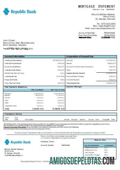 Declaração de hipoteca do Banco da República de Granada Scr exemplo